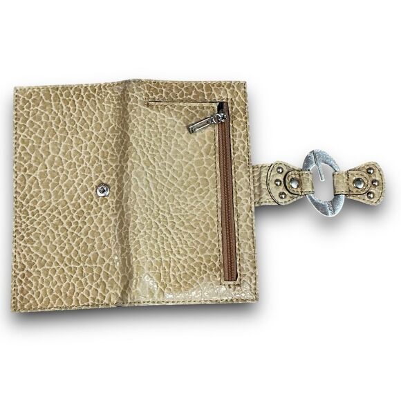 Y2K Vintage Guess Beige Pebbled Leather Trifold Wallet Checkbook Holder - Picture 6 of 6